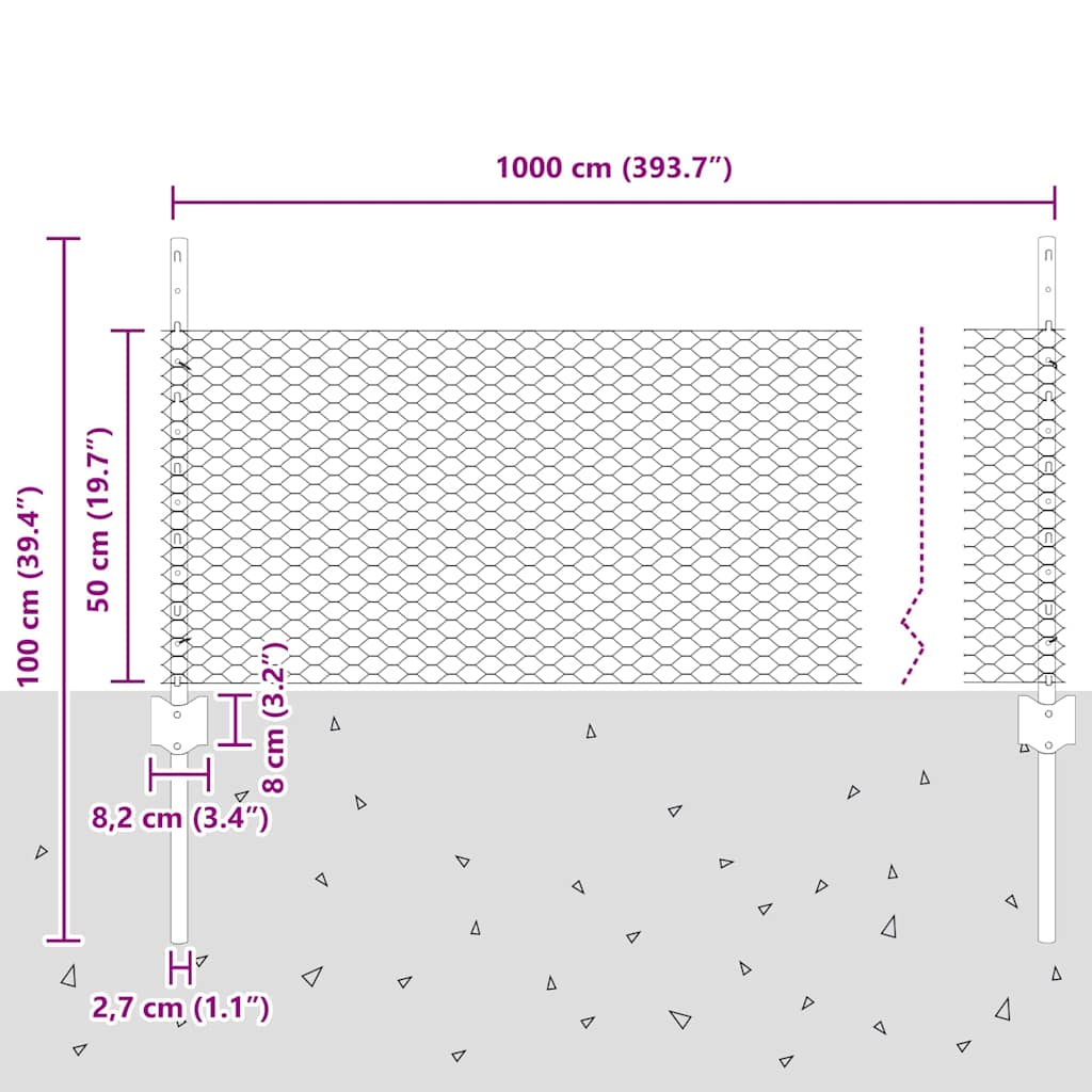 vidaXL Sześciokątne ogrodzenie z słupkiem 10 x 0,5 m Stal pokryta PVC