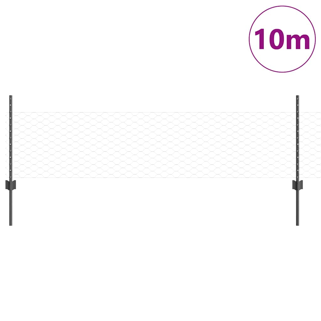 vidaXL Sześciokątne ogrodzenie z słupkiem 10 x 0,5 m Stal pokryta PVC