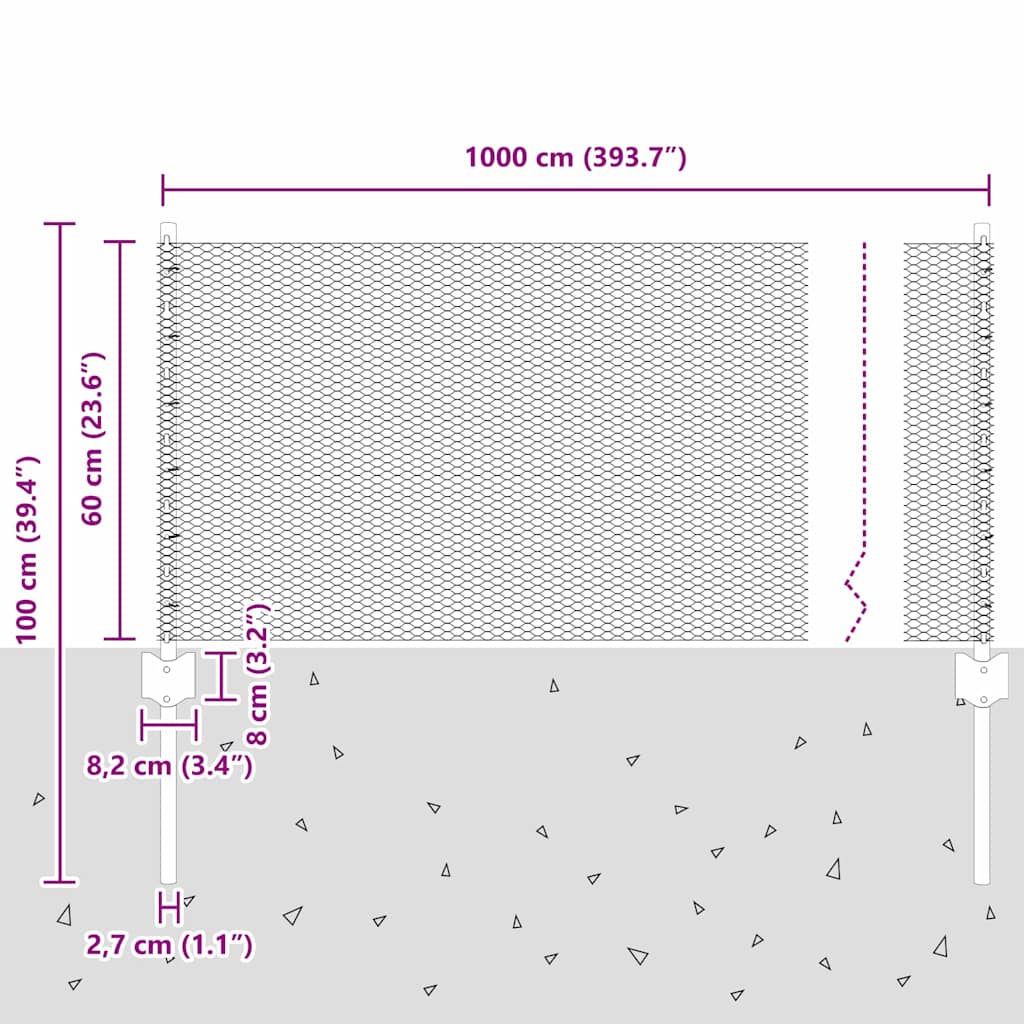 vidaXL Sześciokątne ogrodzenie z słupkiem 10 x 0,6 m Stal pokryta PVC