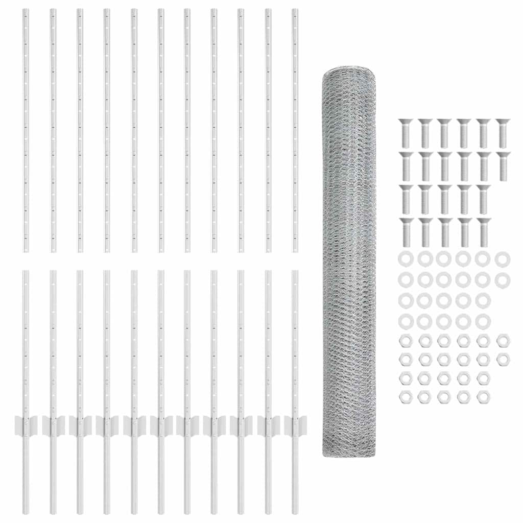 vidaXL Sześciokątne ogrodzenie z słupkiem 25 x 1,2 m Stal ocynkowana