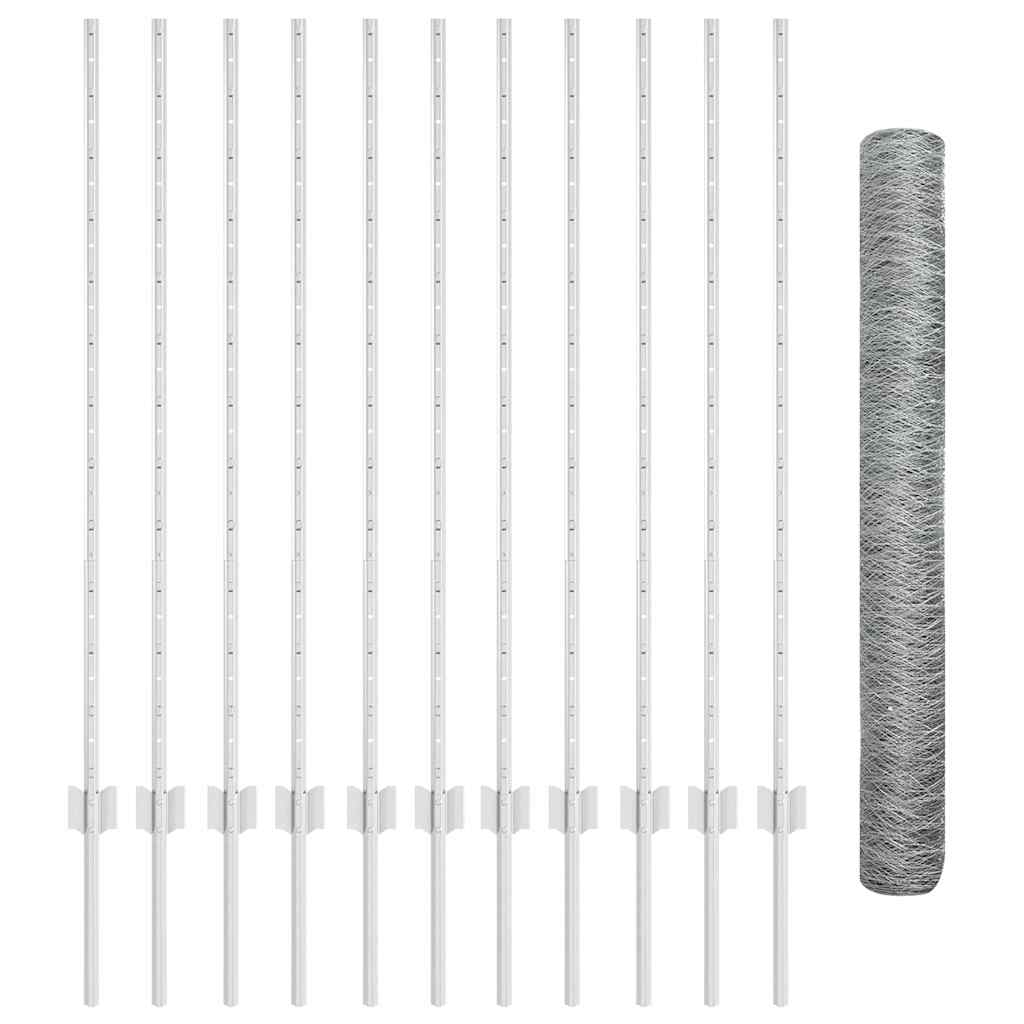 vidaXL Sześciokątne ogrodzenie z słupkiem 25 x 1,2 m Stal ocynkowana