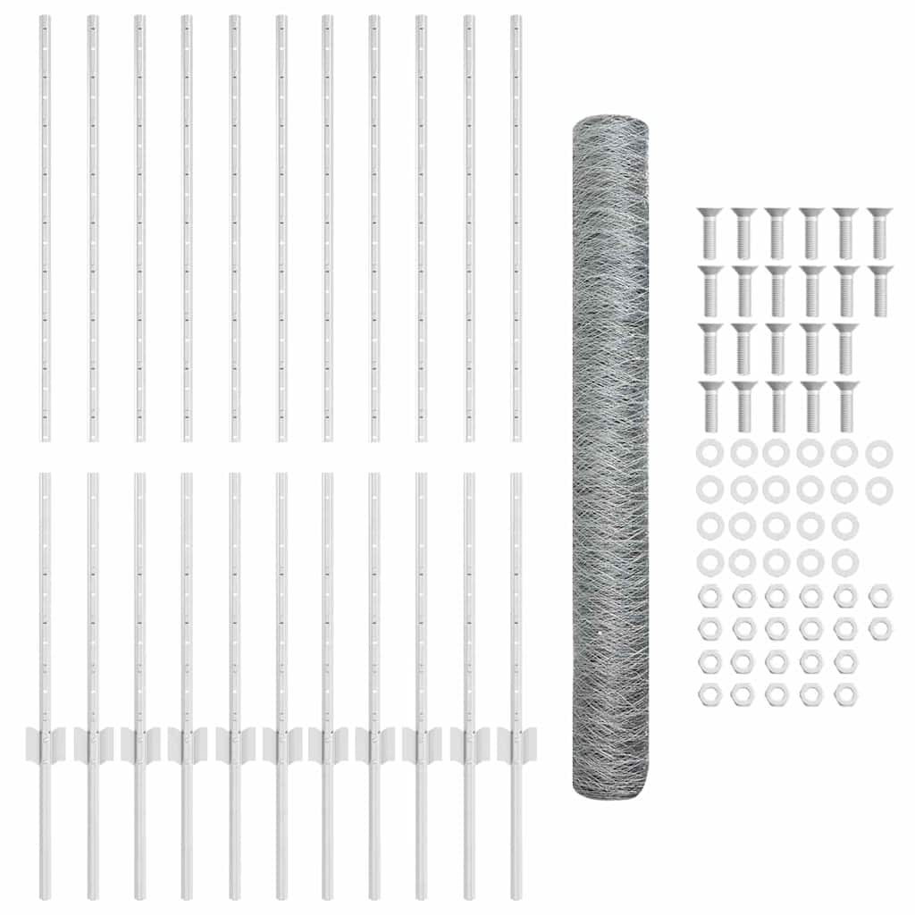 vidaXL Sześciokątne ogrodzenie z słupkiem 25 x 1,2 m Stal ocynkowana