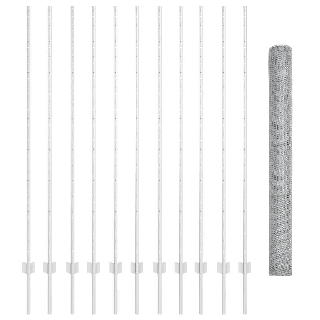 vidaXL Sześciokątne ogrodzenie z słupkiem 25 x 1,5 m Stal ocynkowana