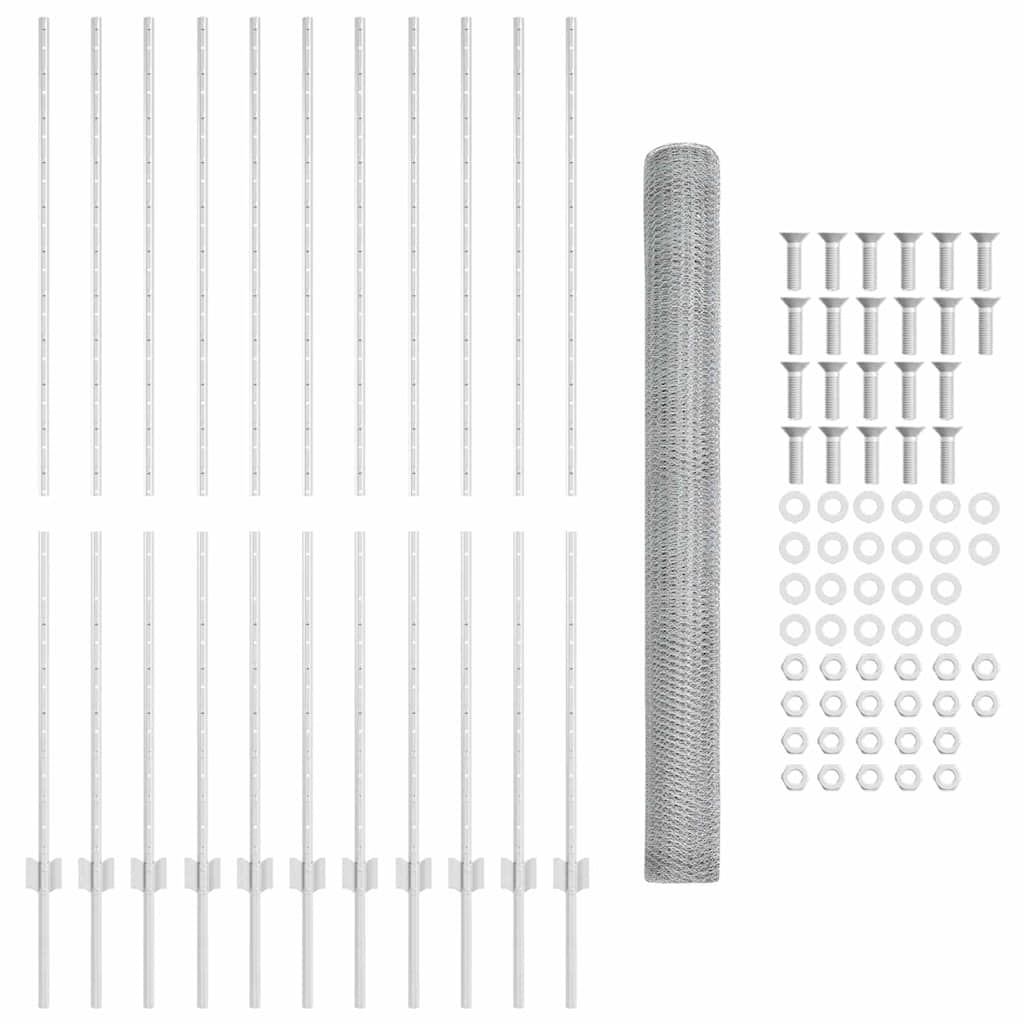 vidaXL Sześciokątne ogrodzenie z słupkiem 25 x 1,5 m Stal ocynkowana