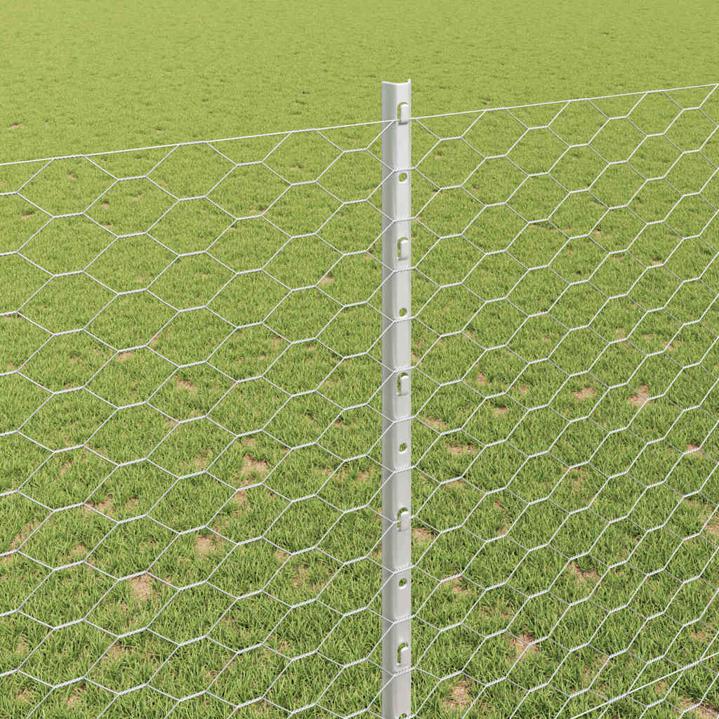 vidaXL Sześciokątne ogrodzenie z słupkiem 25 x 1,5 m Stal ocynkowana
