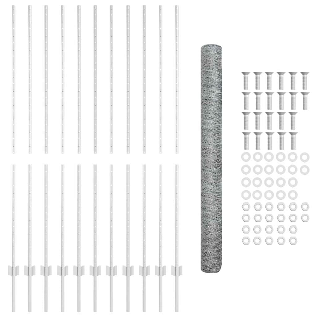 vidaXL Sześciokątne ogrodzenie z słupkiem 25 x 1,5 m Stal ocynkowana
