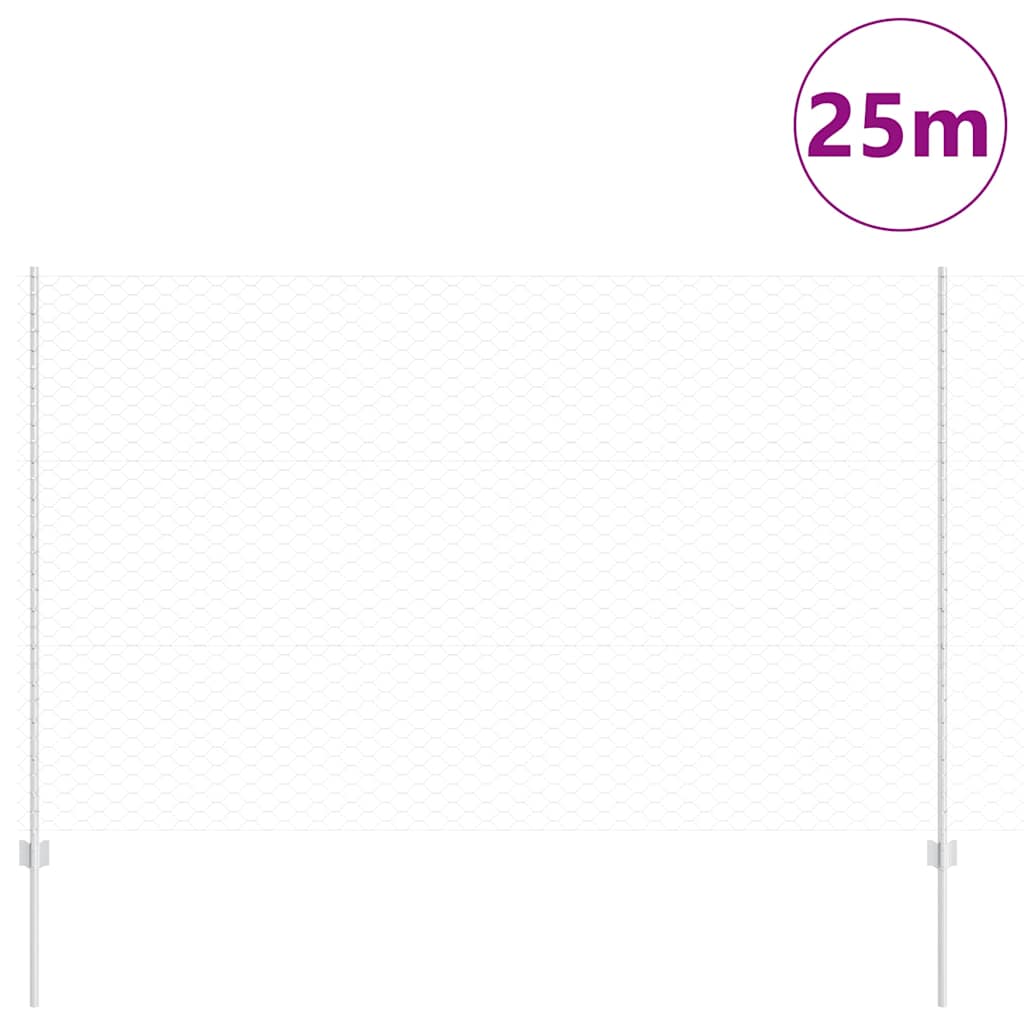 vidaXL Sześciokątne ogrodzenie z słupkiem 25 x 1,5 m Stal ocynkowana