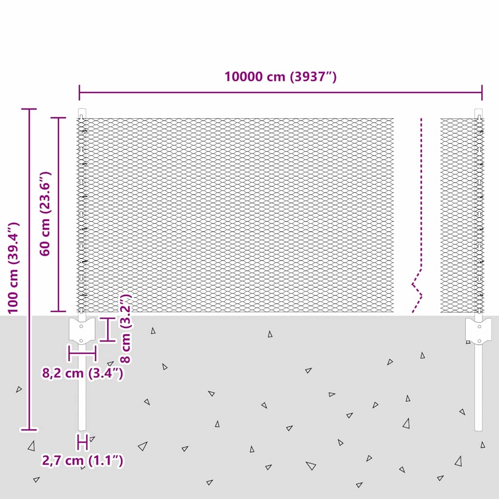 vidaXL Sześciokątne ogrodzenie z słupkiem 100 x 0,6 m Stal ocynkowana