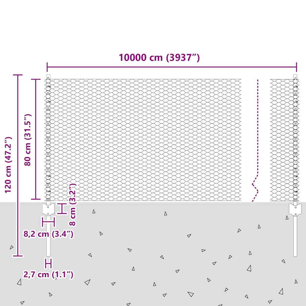 vidaXL Sześciokątne ogrodzenie z słupkiem 100 x 0,8 m Stal ocynkowana