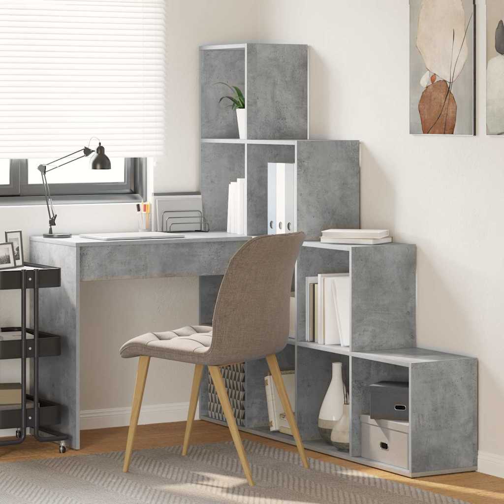 vidaXL Biurko narożne z półką Betonowy szary 101,5 x 149,5 x 149,5 cm