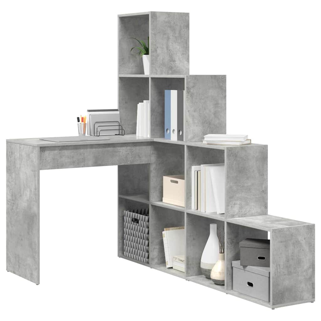 vidaXL Biurko narożne z półką Betonowy szary 101,5 x 149,5 x 149,5 cm