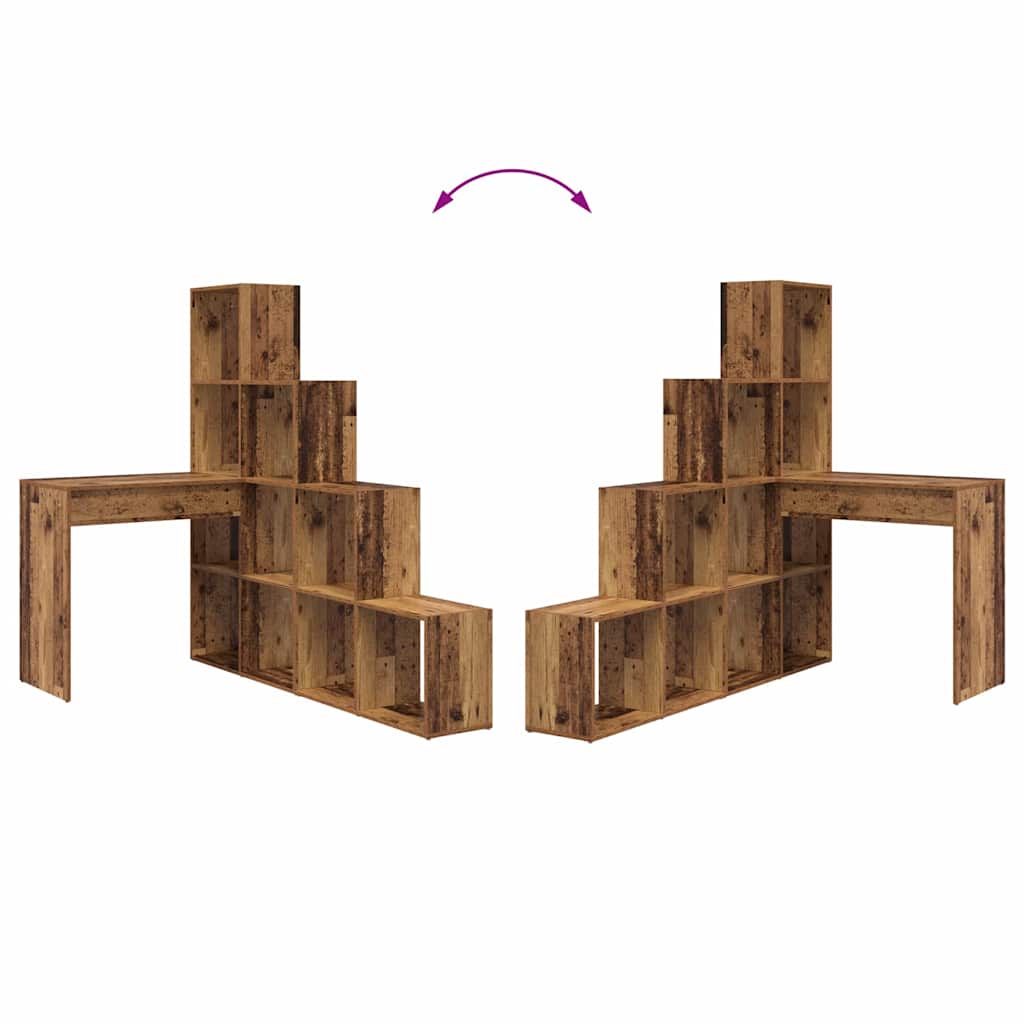 vidaXL Biurko narożne z półką Stare drewno 101,5 x 149,5 x 149,5 cm