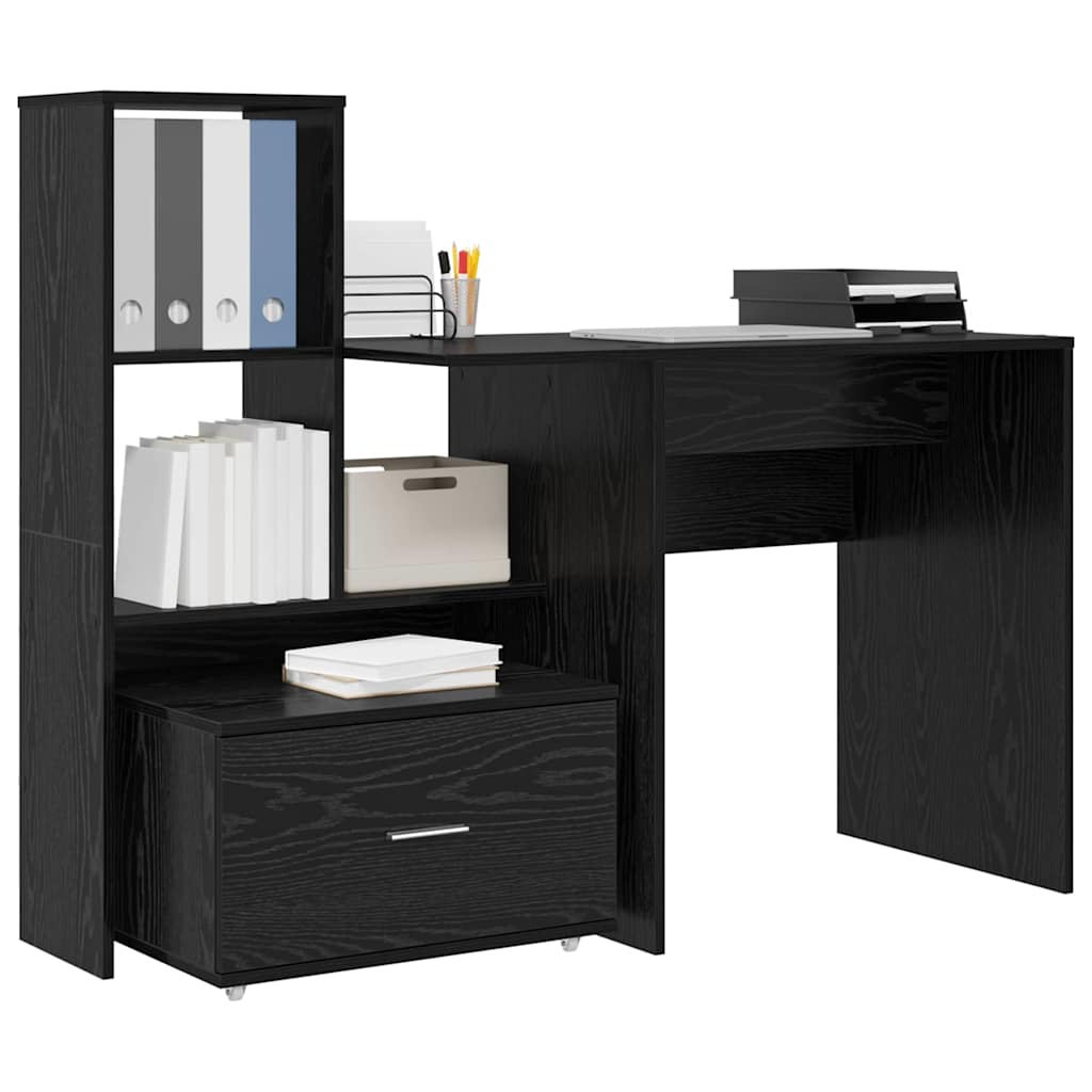 vidaXL Biurko Czarny Dąb 131,5 x 50 x 106,5 cm Materiał drewnopochodny
