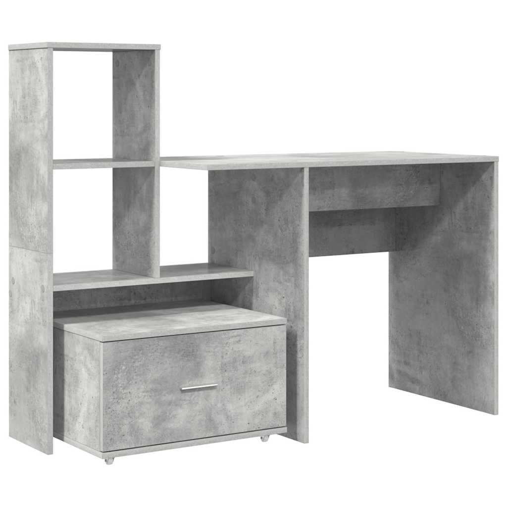 vidaXL Biurko z szufladą z półką Betonowy szary 131,5 x 50 x 106,5 cm