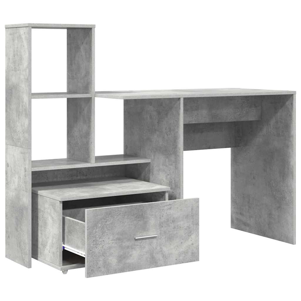 vidaXL Biurko z szufladą z półką Betonowy szary 131,5 x 50 x 106,5 cm