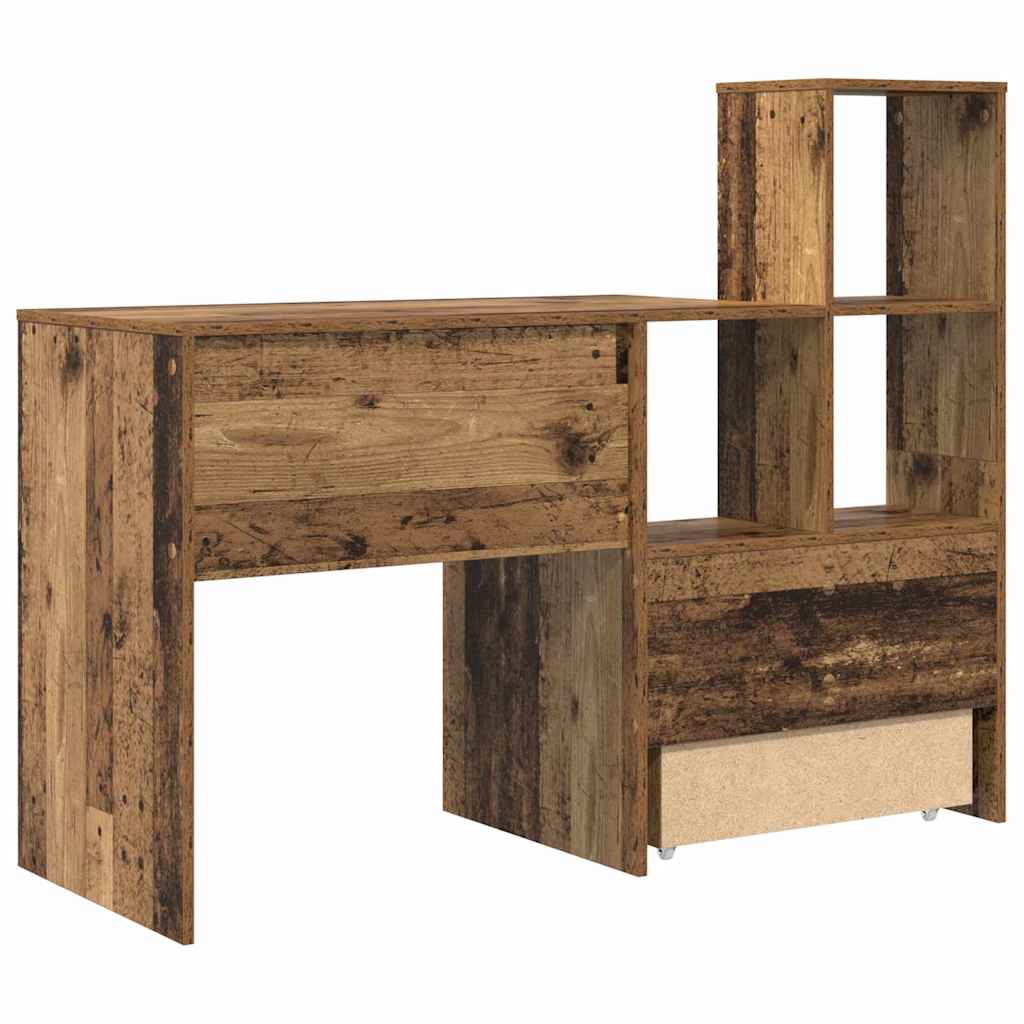 vidaXL Biurko z szufladą z półką Stare drewno 131,5 x 50 x 106,5 cm