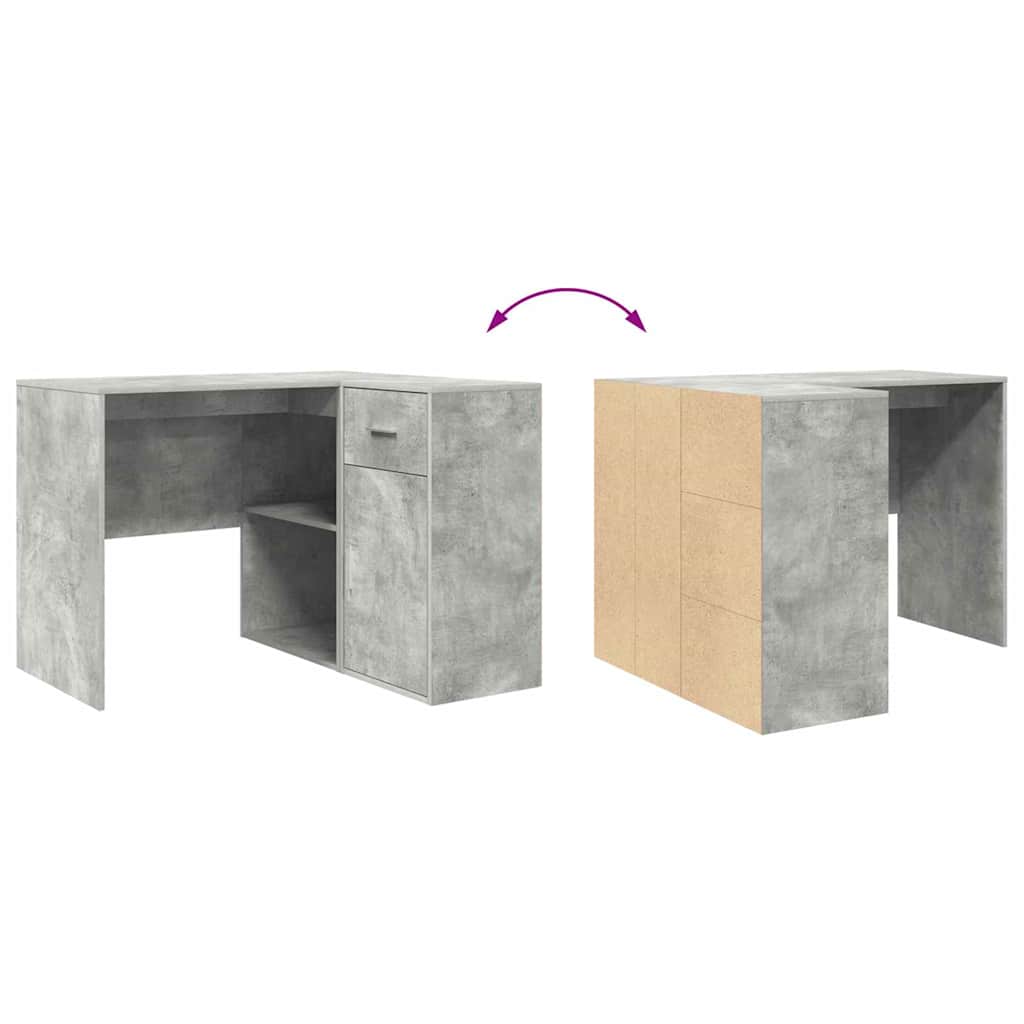 vidaXL Biurko narożne z szufladą Betonowy szary 102 x 88 x 75 cm