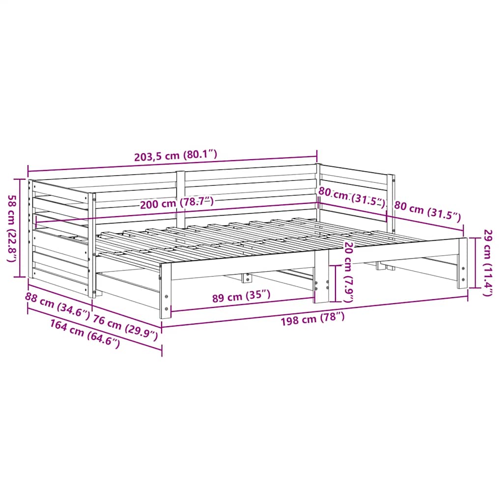 vidaXL Łóżko dzienne z wysuwanym łóżkiem bez materaca 80x200 cm