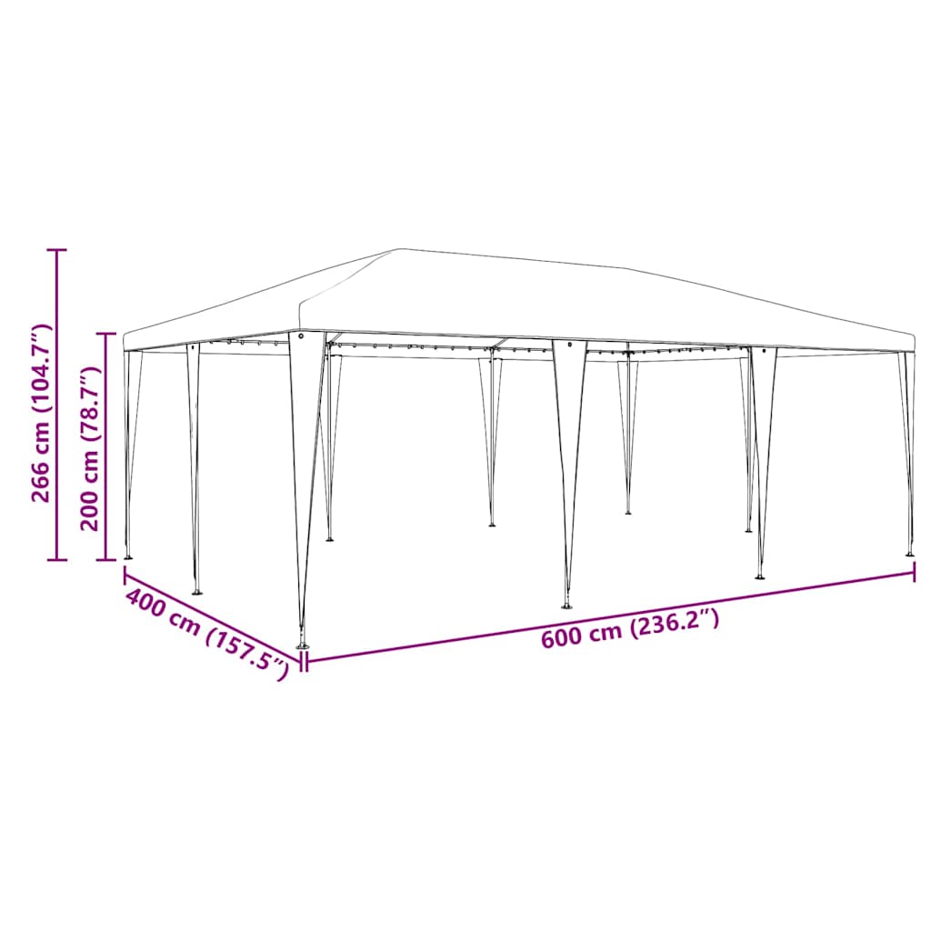 vidaXL Namiot Imprezowy Biały 600 x 400 x 266 cm Polietylen i Stal