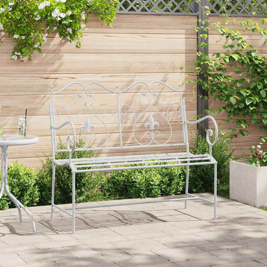 vidaXL Ławka ogrodowa Antyczna biel 104 x 54 x 93 cm Stal