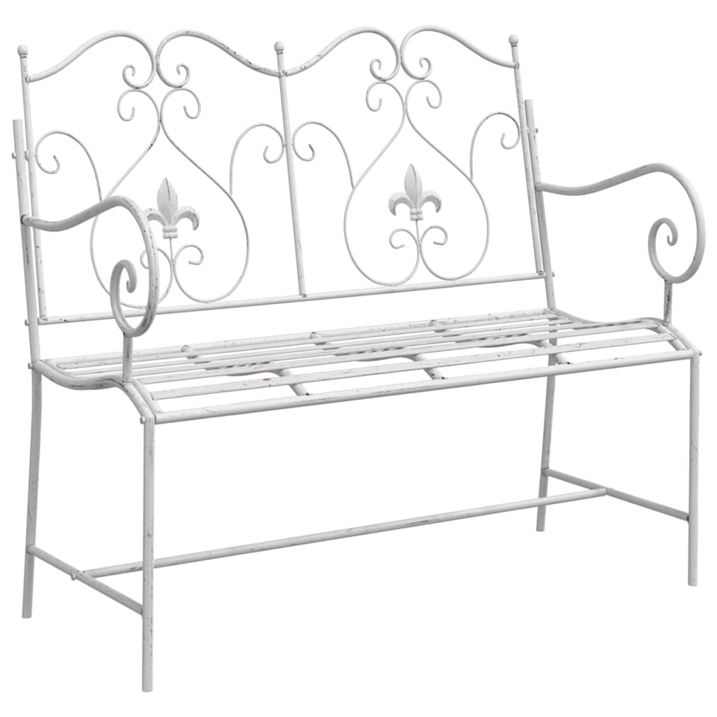 vidaXL Ławka ogrodowa Antyczna biel 104 x 54 x 93 cm Stal
