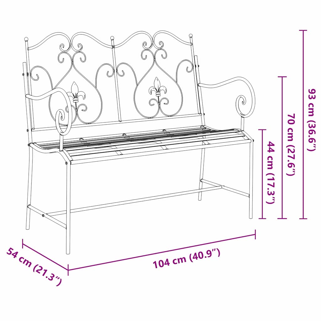 vidaXL Ławka ogrodowa Antyczna biel 104 x 54 x 93 cm Stal