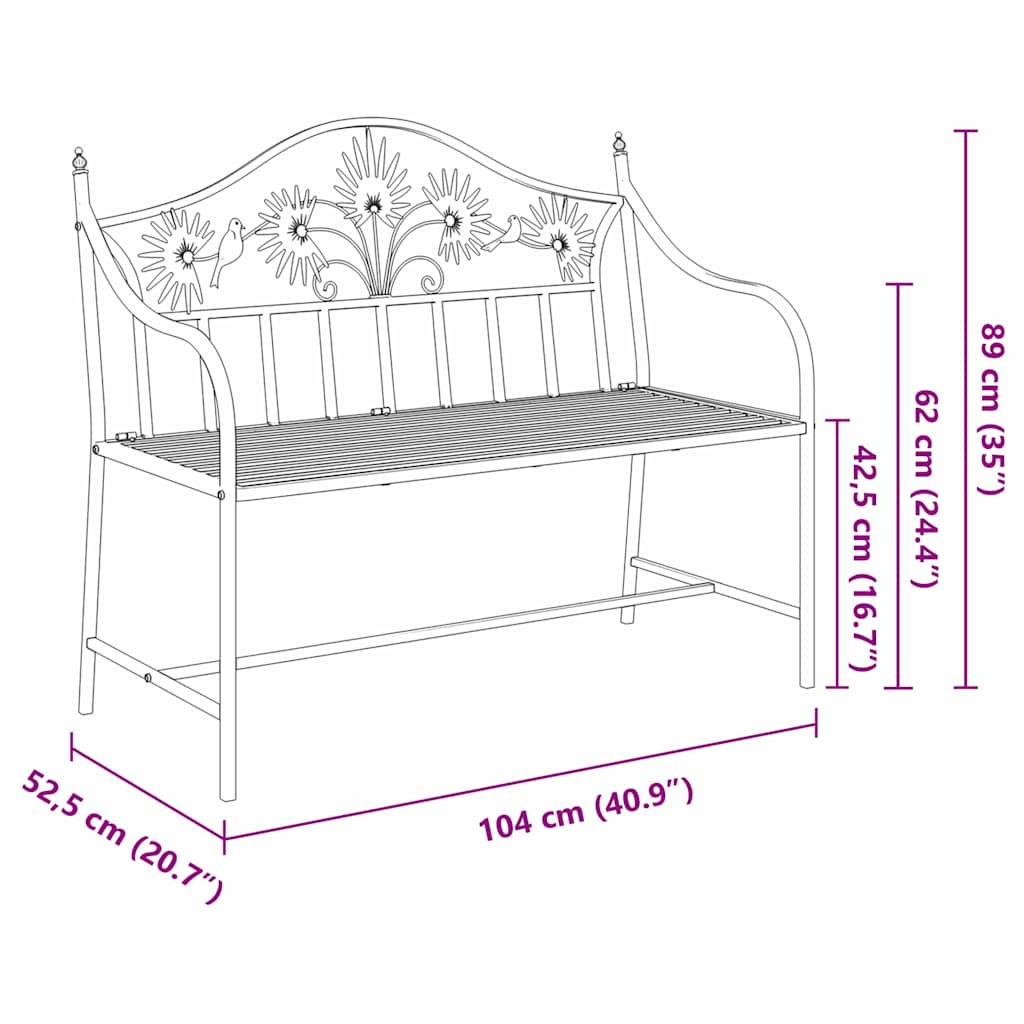 vidaXL Ławka ogrodowa Antyczna biel 104 x 52,5 x 89 cm Stal