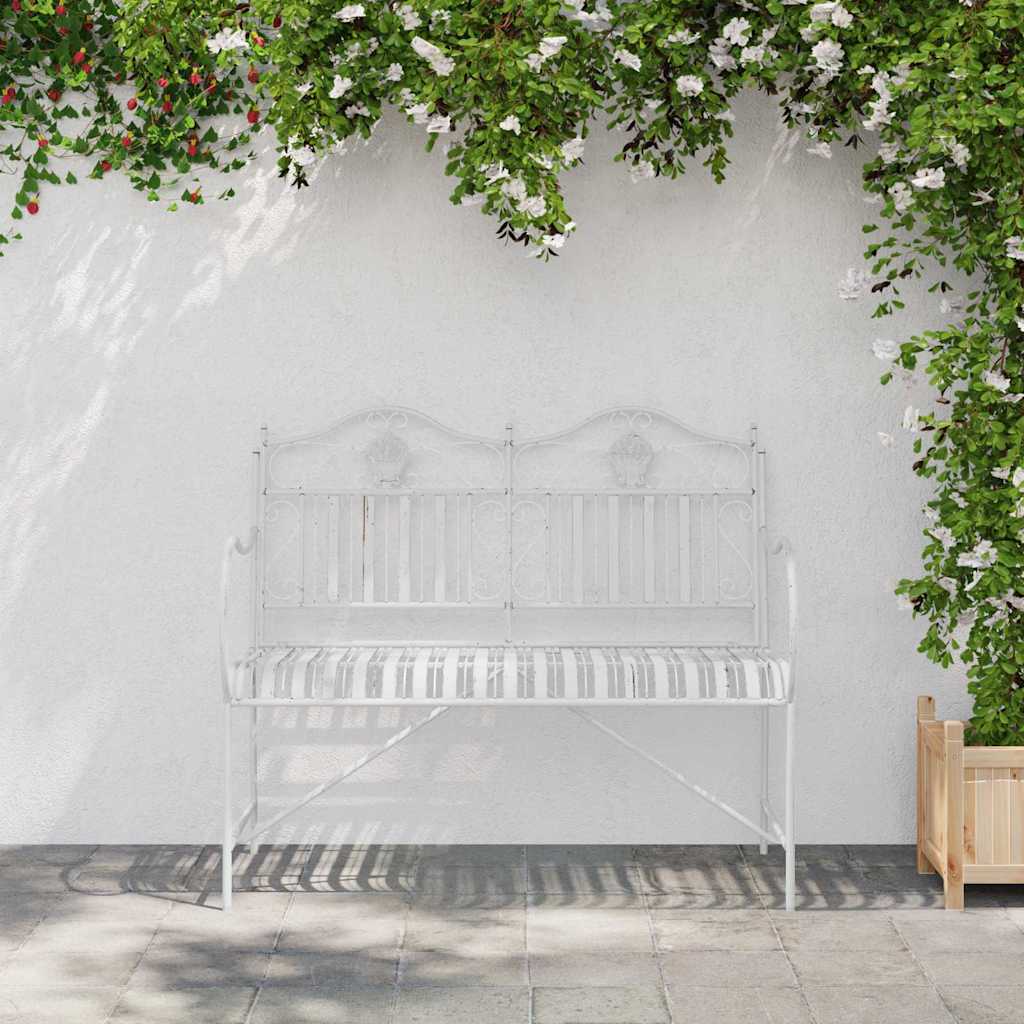 vidaXL Ławka ogrodowa Antyczna biel 103,5 x 59 x 89 cm Stal