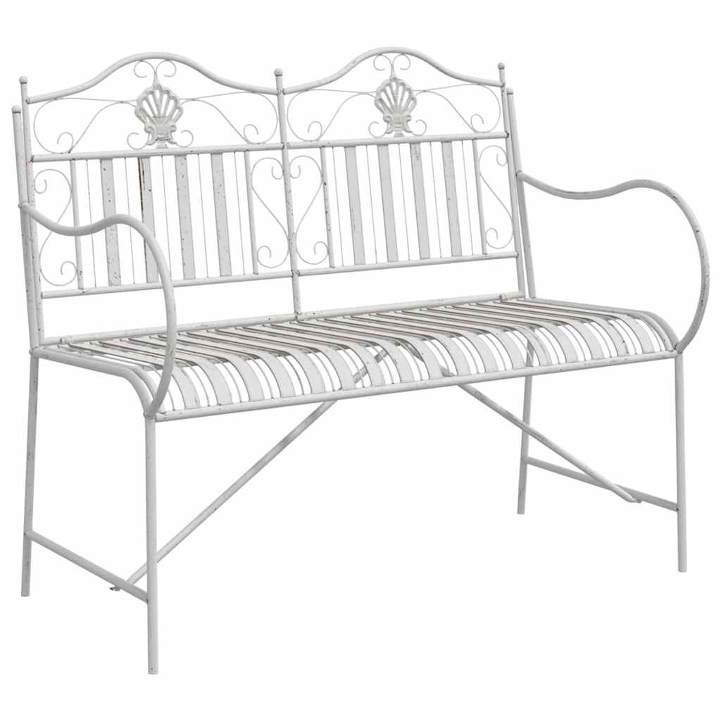 vidaXL Ławka ogrodowa Antyczna biel 103,5 x 59 x 89 cm Stal