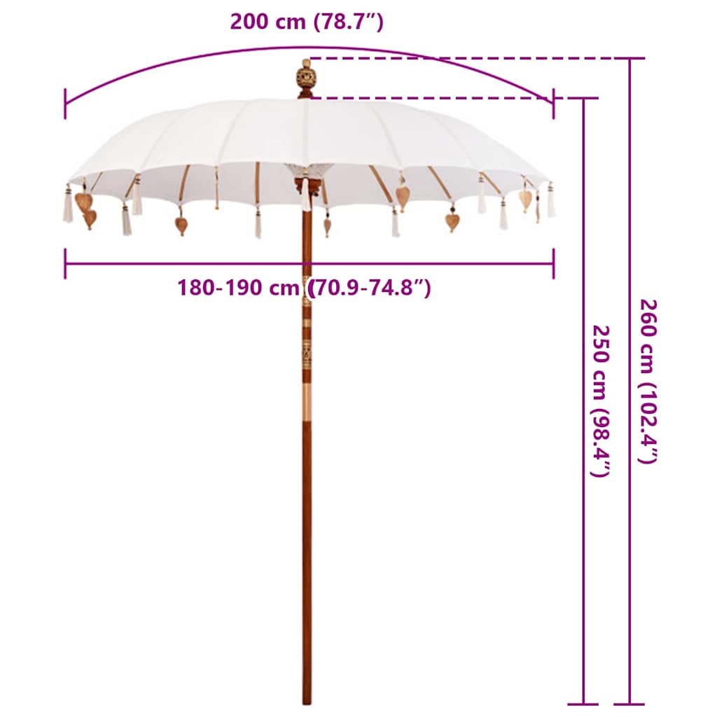 vidaXL Baliński Parasol Kremowy 190 x 190 x 260 cm