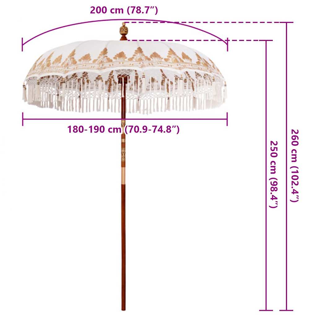 vidaXL Baliński Parasol Kremowy 190 x 190 x 260 cm