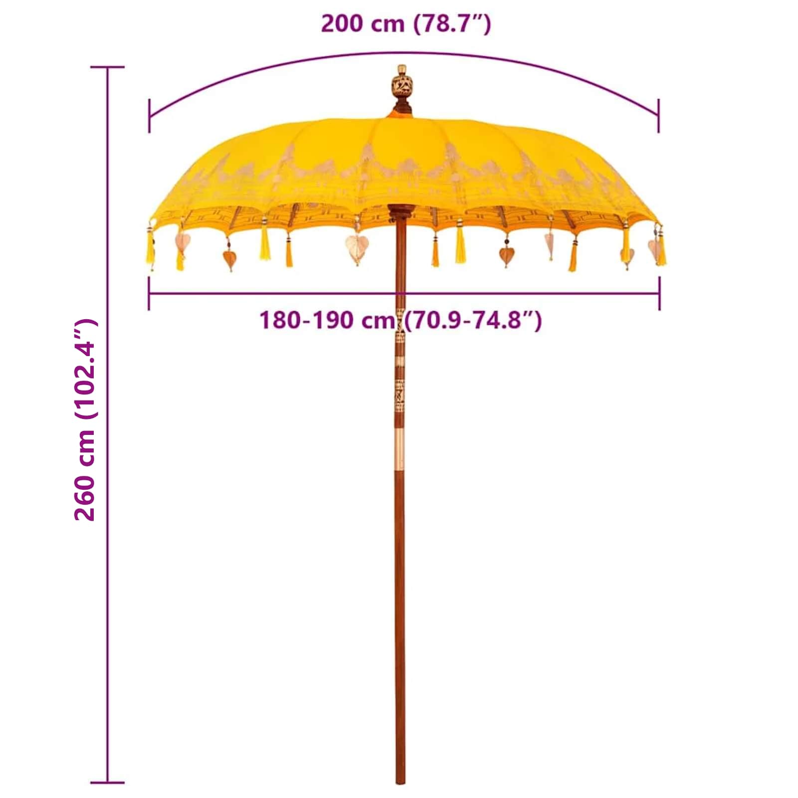 vidaXL Baliński Parasol Żółty 185 x 185 x 260 cm