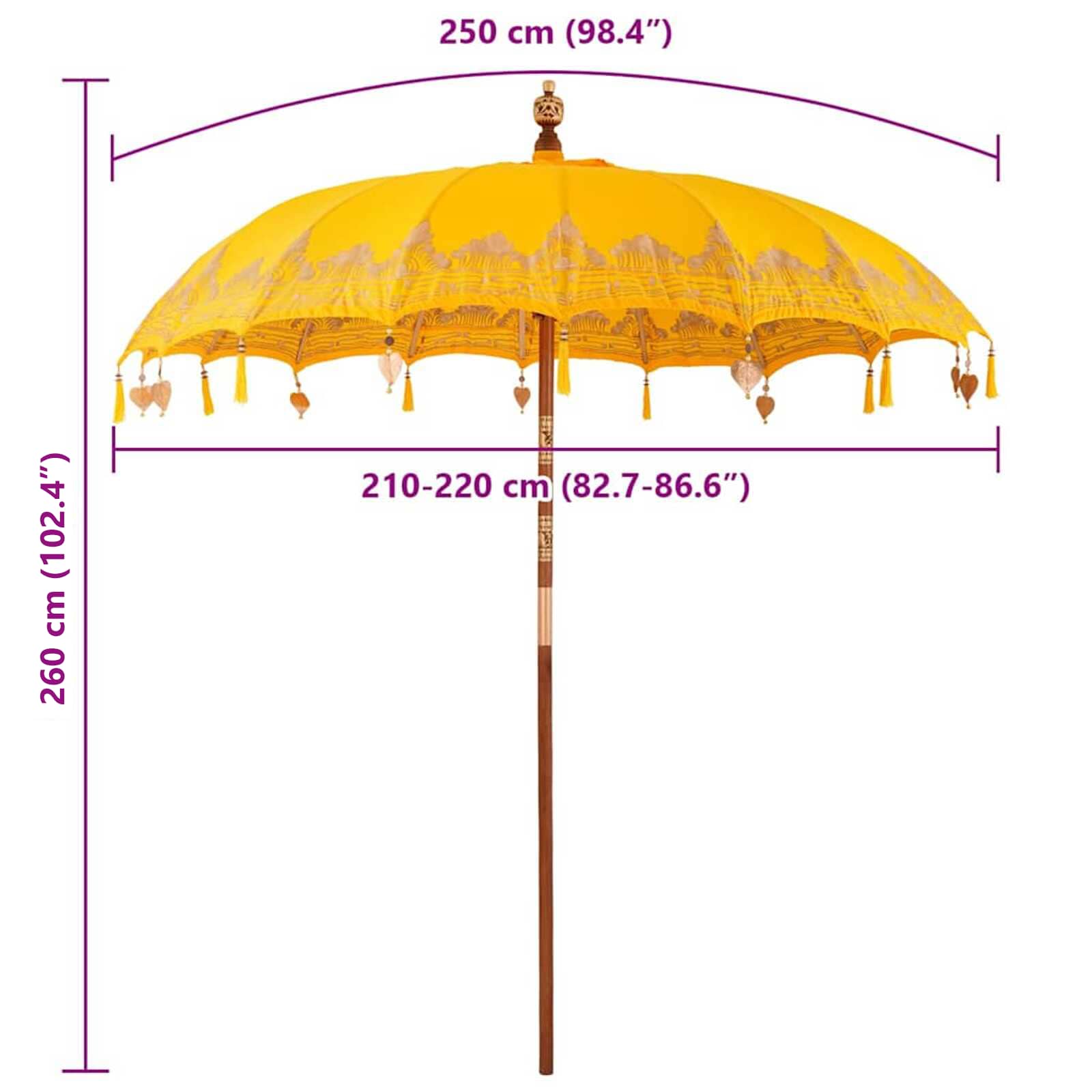 vidaXL Baliński Parasol Żółty 215 x 215 x 260 cm