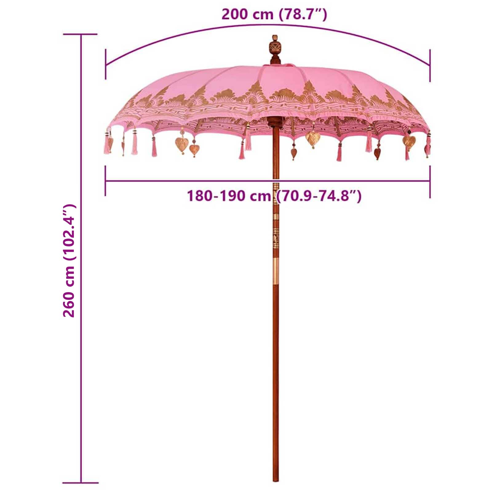 vidaXL Baliński Parasol Różowy 185 x 185 x 260 cm