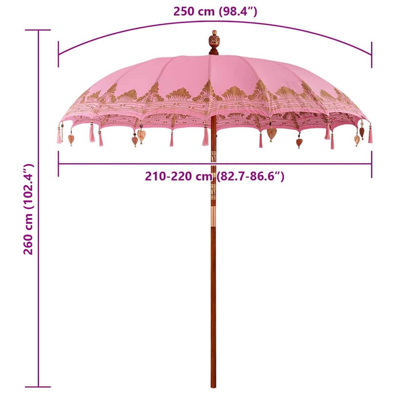 vidaXL Baliński Parasol Różowy 215 x 215 x 260 cm