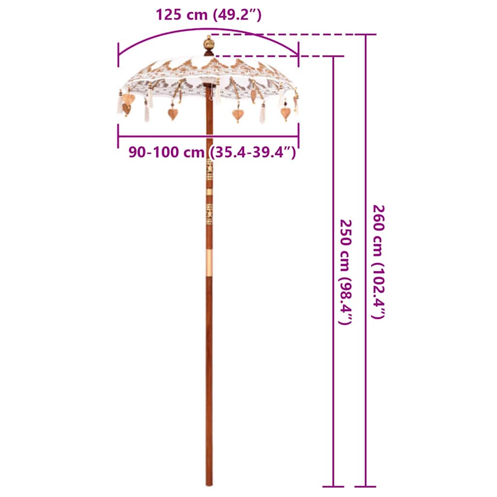 vidaXL Baliński Parasol Kremowy 125 x 125 x 260 cm