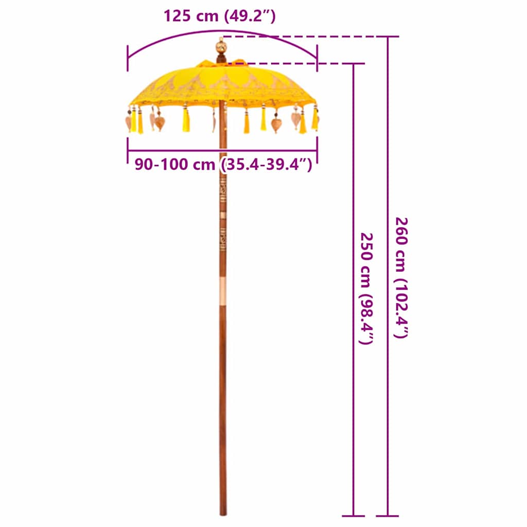 vidaXL Baliński Parasol Żółty 125 x 125 x 260 cm