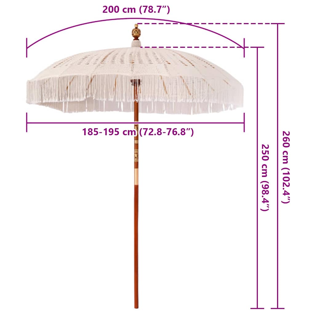 vidaXL Parasol Makramowy Kremowy 190 x 190 x 260 cm