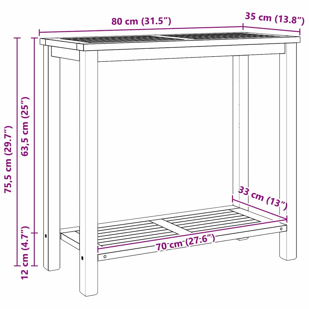 vidaXL Konsola Brązowy 80 x 35 x 75 cm Lite drewno teakowe