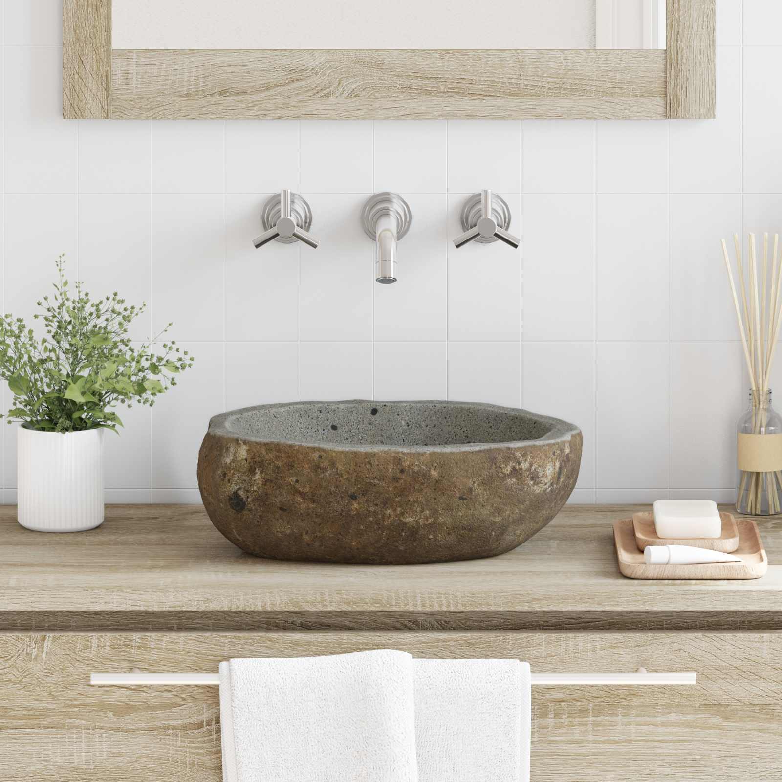vidaXL Basin z rzeczonego kamienia (30-37) x (25-30) x 12 cm