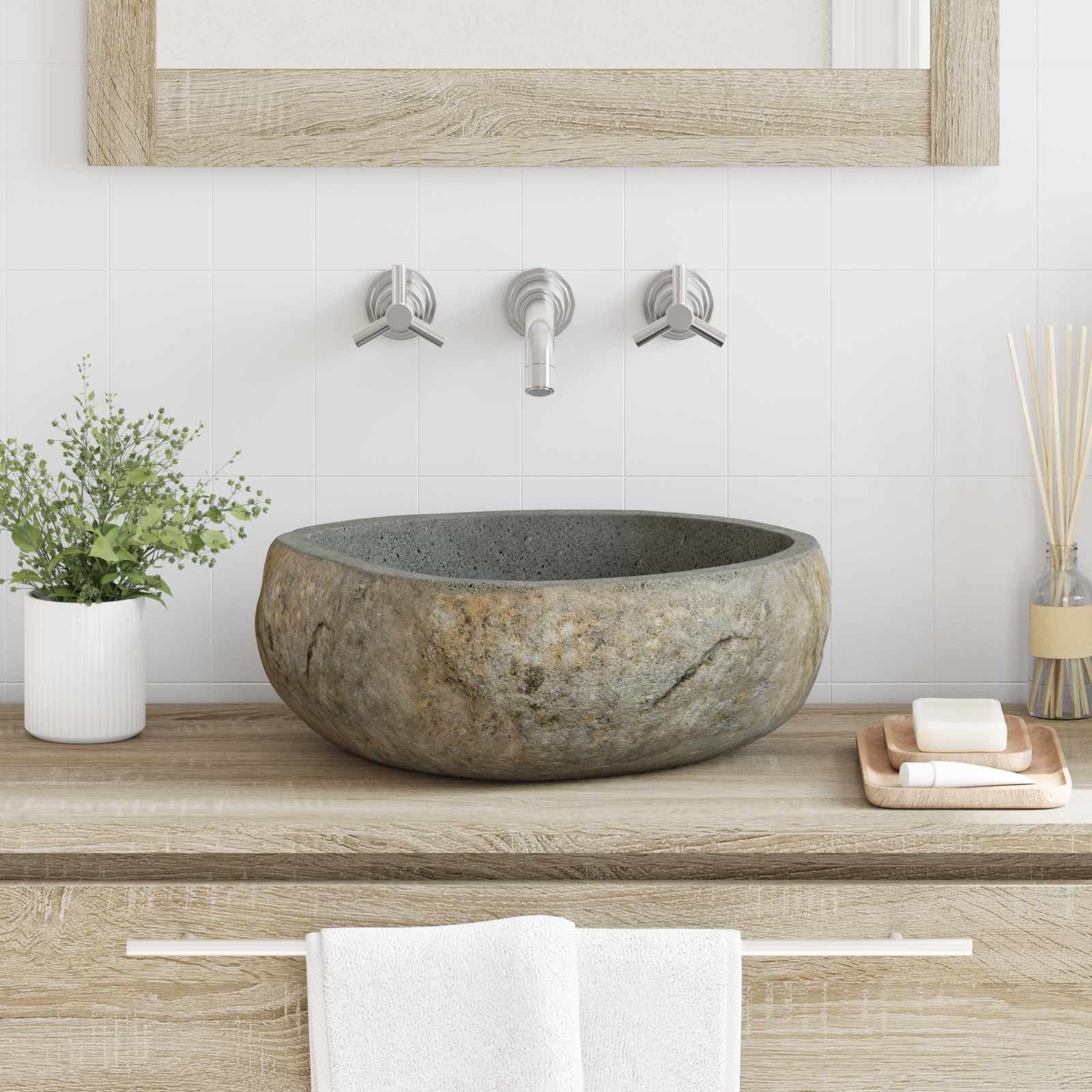 vidaXL Basin z rzeczonego kamienia Jasnoszary 45 x 35 x 15 cm