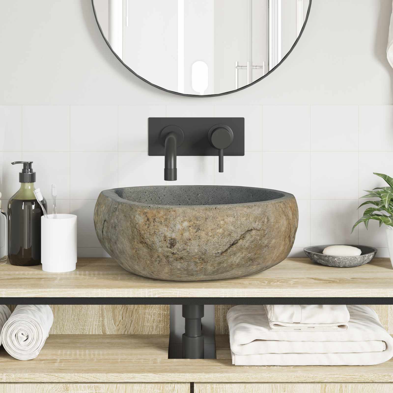 vidaXL Basin z rzeczonego kamienia Jasnoszary 45 x 35 x 15 cm