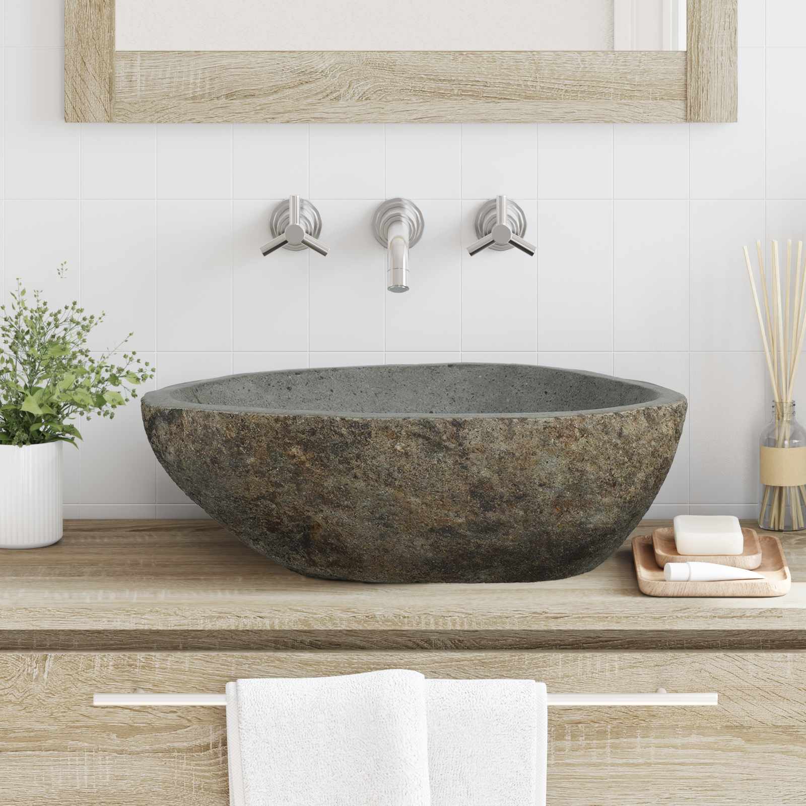 vidaXL Basin z rzeczonego kamienia Jasnoszary 52 x 40 x 15 cm