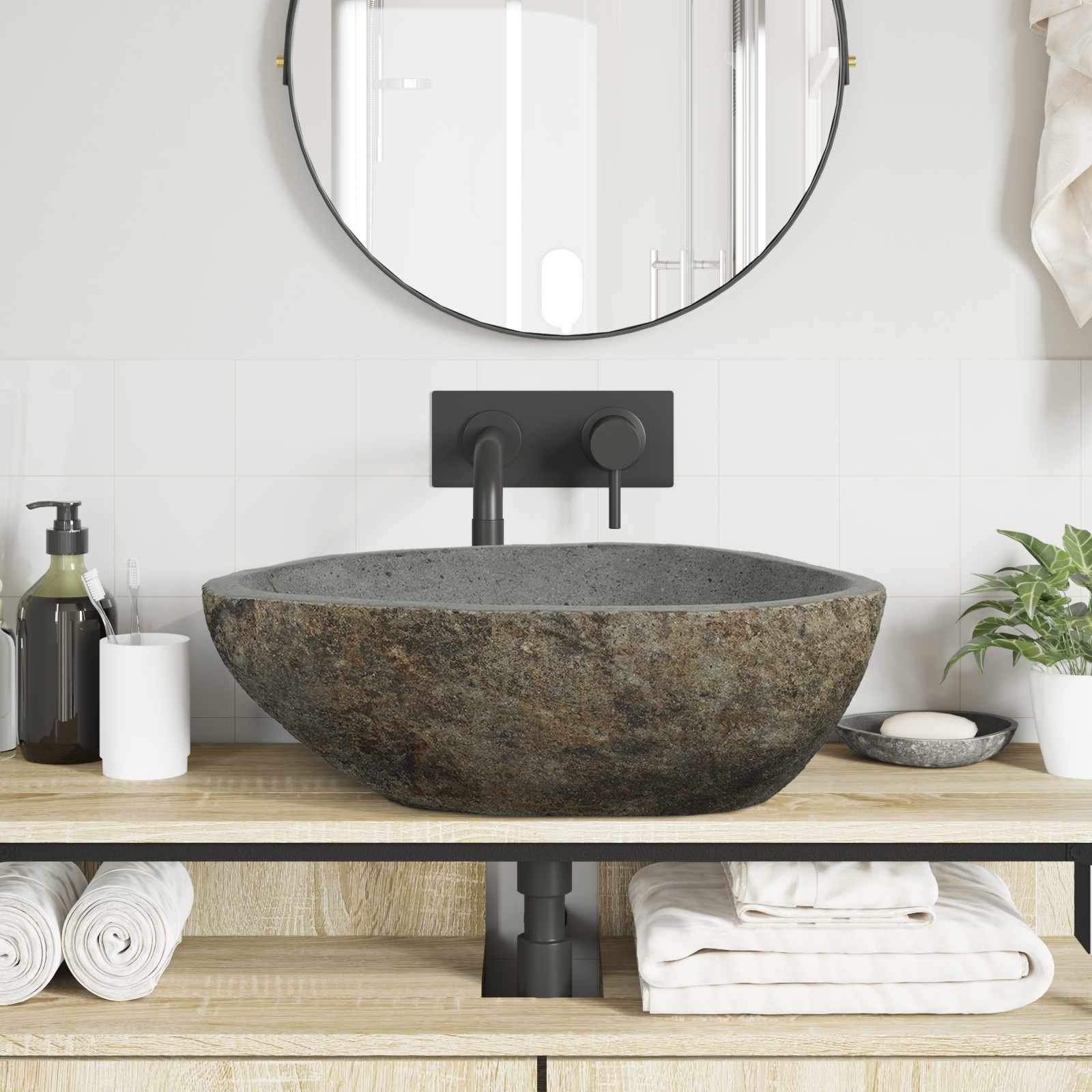 vidaXL Basin z rzeczonego kamienia Jasnoszary 52 x 40 x 15 cm