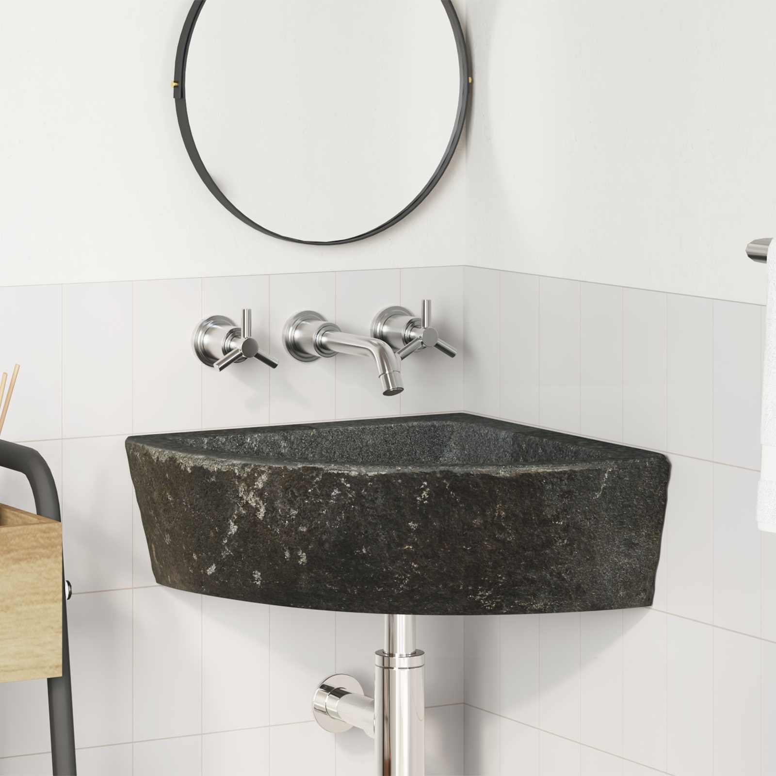 vidaXL Umywalka Szary (38-45) x (38-45) x 12 cm Kamień rzeczny