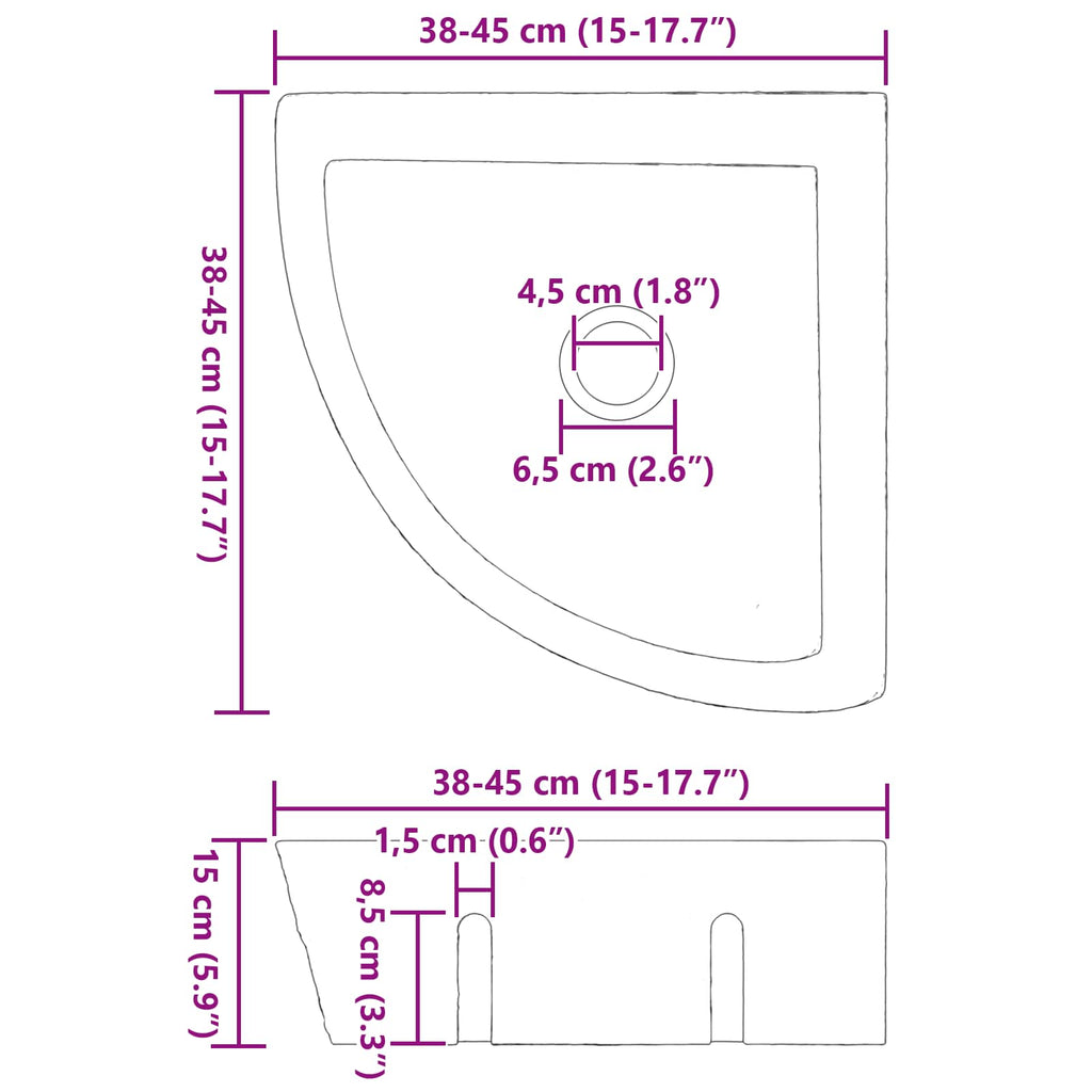 vidaXL Umywalka Szary (38-45) x (38-45) x 12 cm Kamień rzeczny