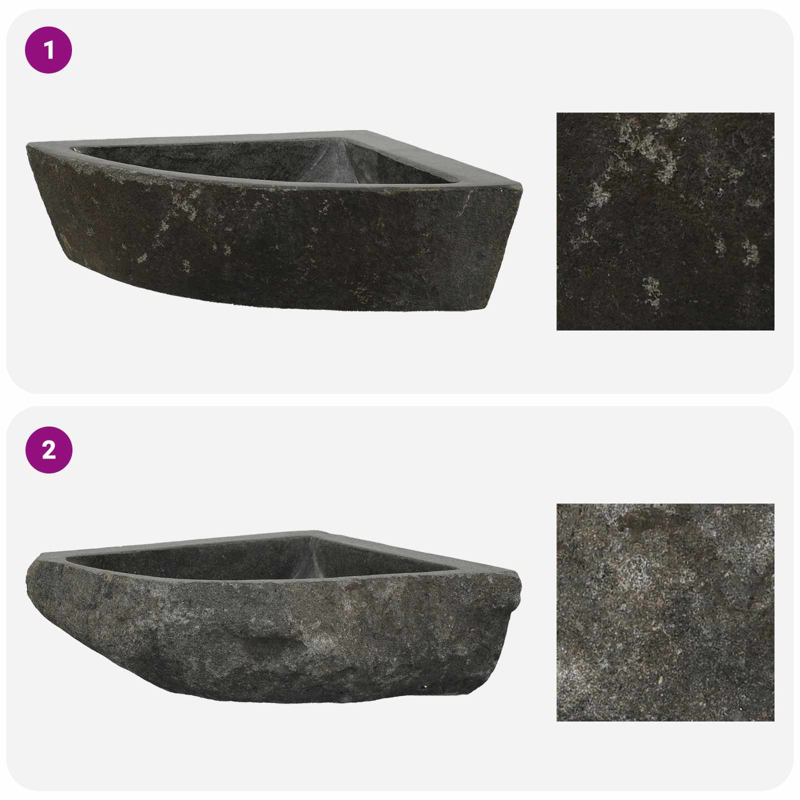 vidaXL Umywalka Szary (38-45) x (38-45) x 12 cm Kamień rzeczny