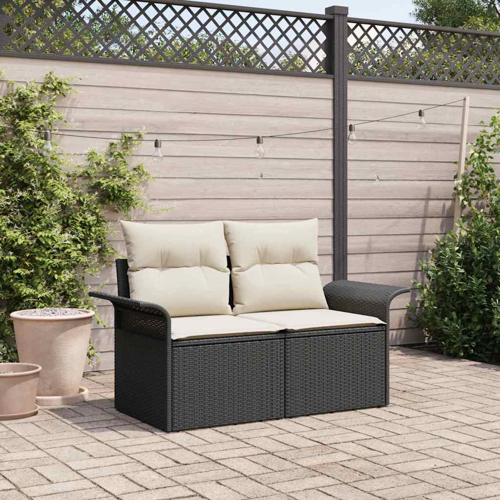 vidaXL Sofa Ogrodowa z poduszką Czarny 141 x 62 x 69cm polirattan