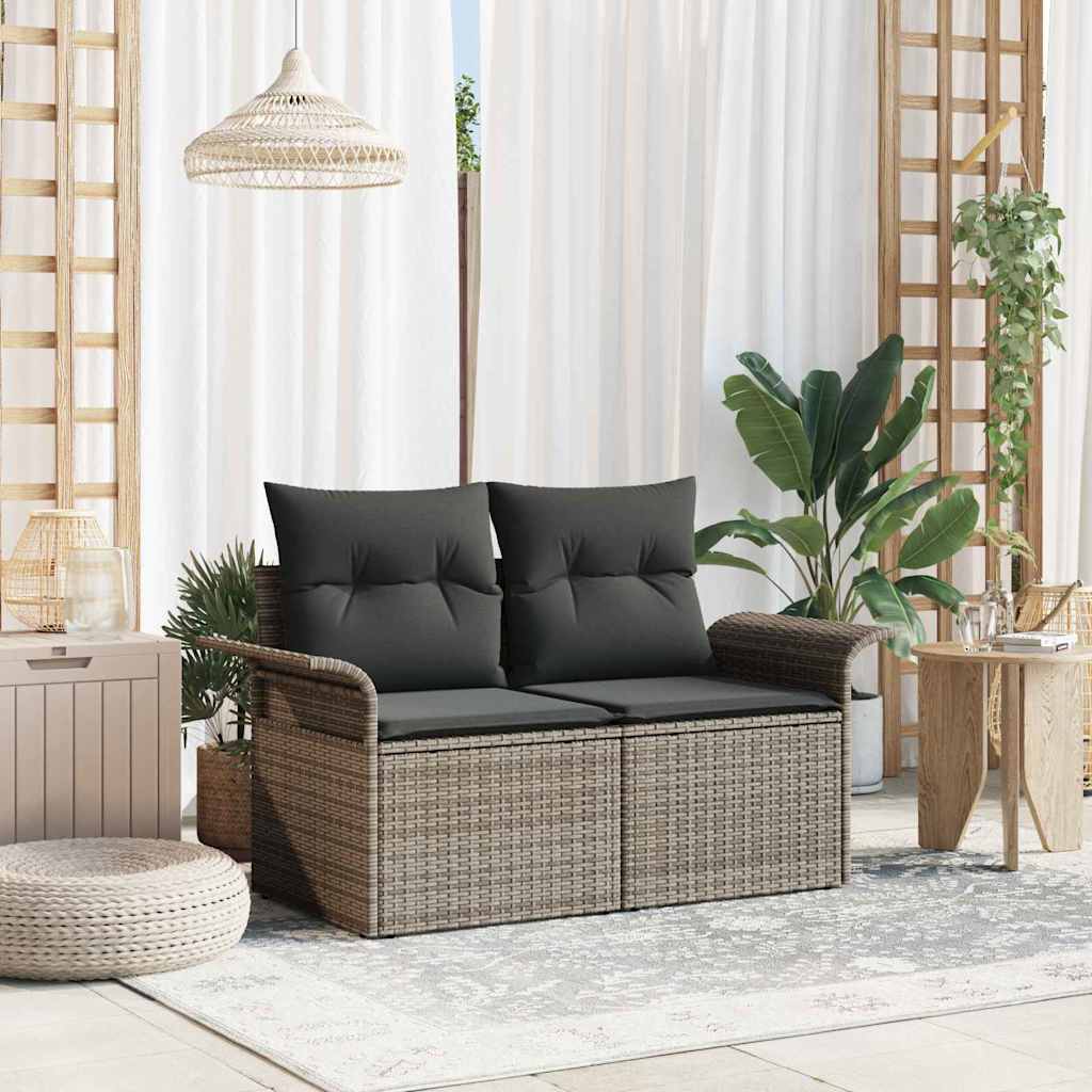vidaXL Sofa Ogrodowa z poduszką Szary 141 x 62 x 69cm polirattan