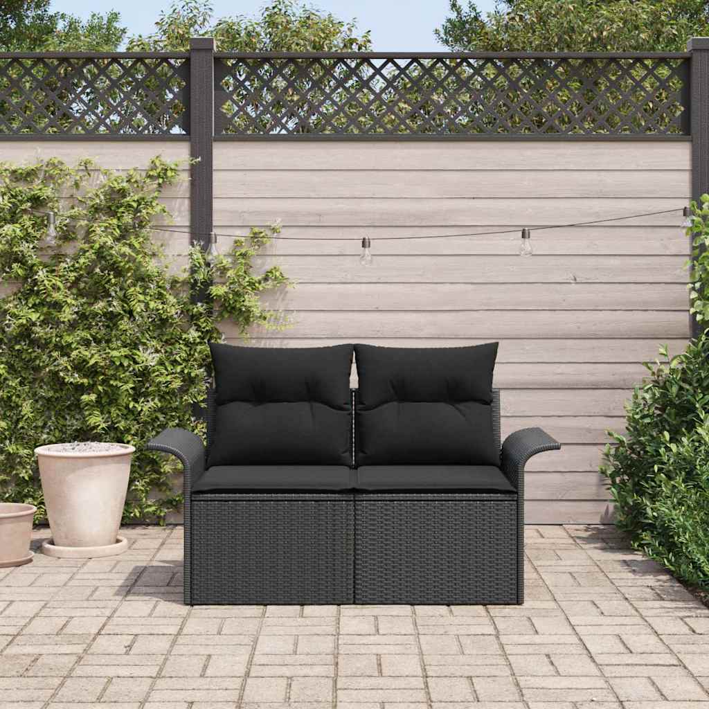 vidaXL Sofa Ogrodowa z poduszką Czarny 141 x 62 x 69cm polirattan